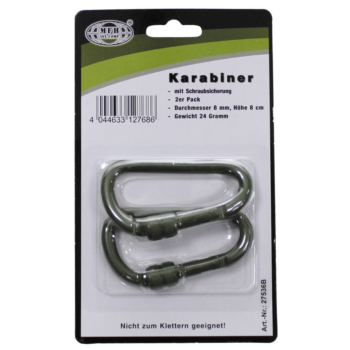 Karabiner, Schraubverschluss, D 8mm x 8cm, 2er Pack